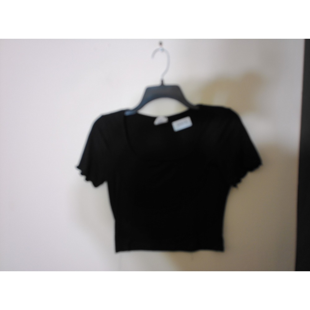 Destined Crop Top Women Medium Black Y2K Ribbed Square Neck Short Sleeve